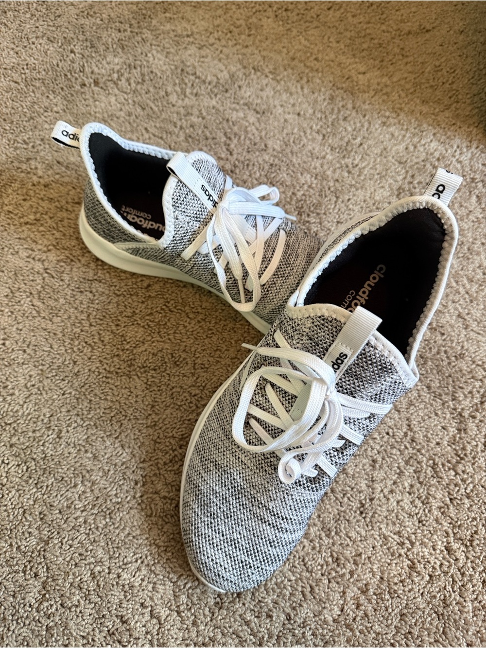 adidas Women’s Gray and White Knit Lightweight Athletic Sneakers